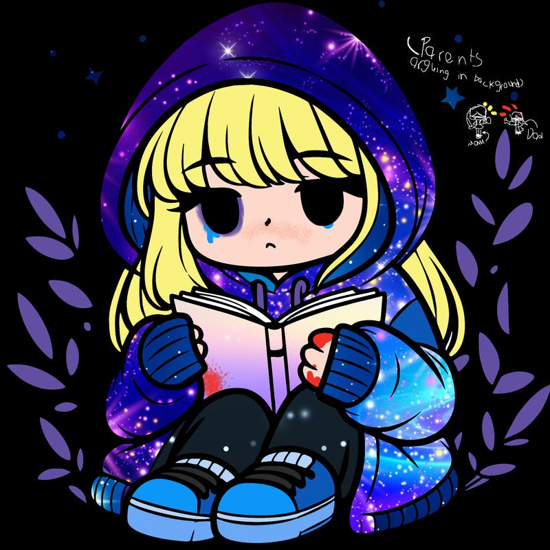 girl in oversized hoodie reading a book