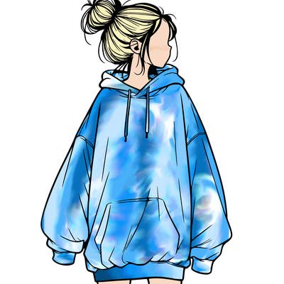 realistic girl with a oversized sweatshirt on and a bun