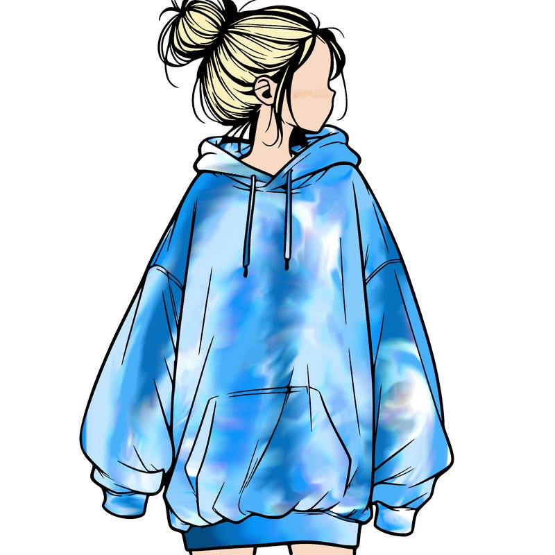 realistic girl with a oversized sweatshirt on and a bun