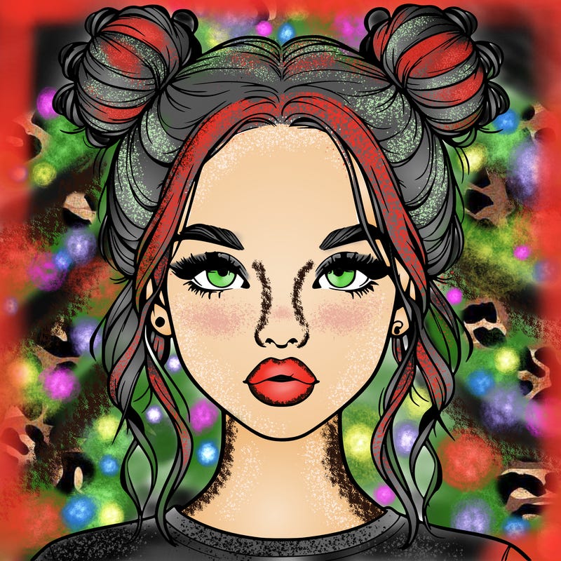 realistic girl with two buns in hair and lips