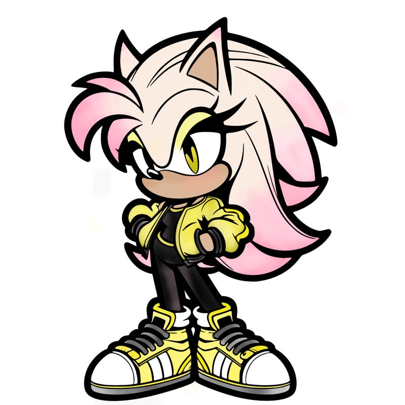 female sonic character with hightop shoes and a sports jacket