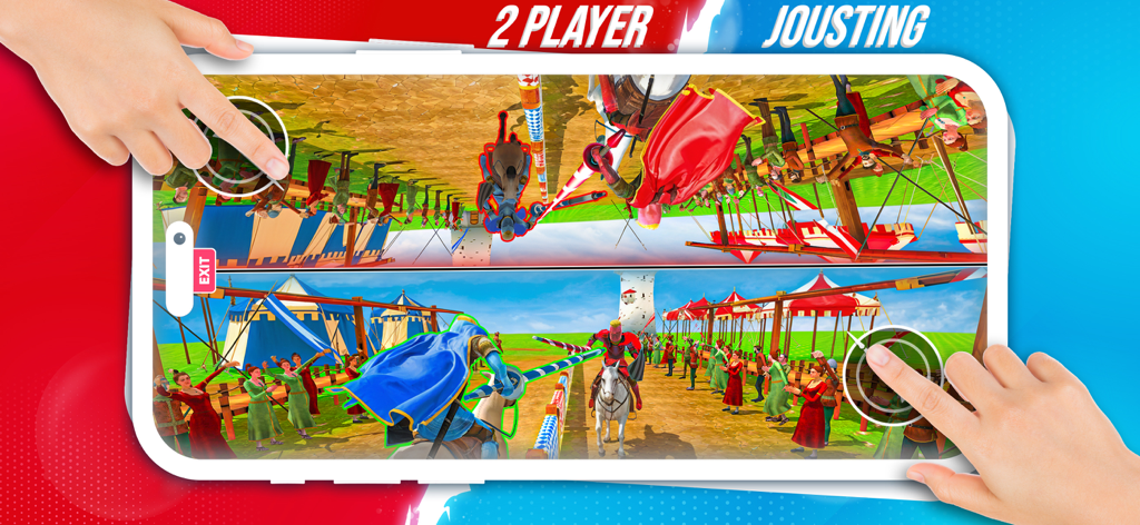 Two Player Games - Red Vs Blue - Split screen 1v1 jousting mini game for two players on a single mobile device