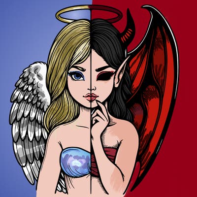 realistic angel half demon