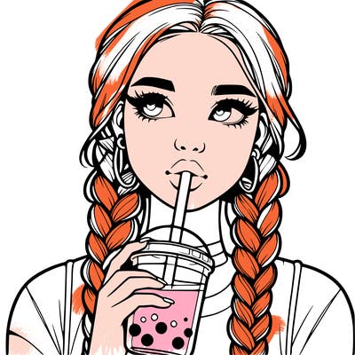 realistic girl with braided hair drinking boba