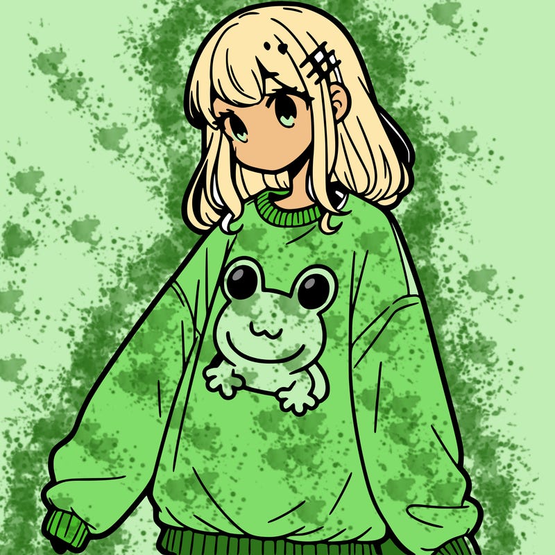 girl wearing frogging sweatshirt