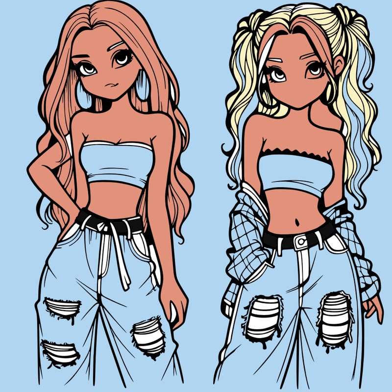 2 girls in crop tops and baggy jeans ripped