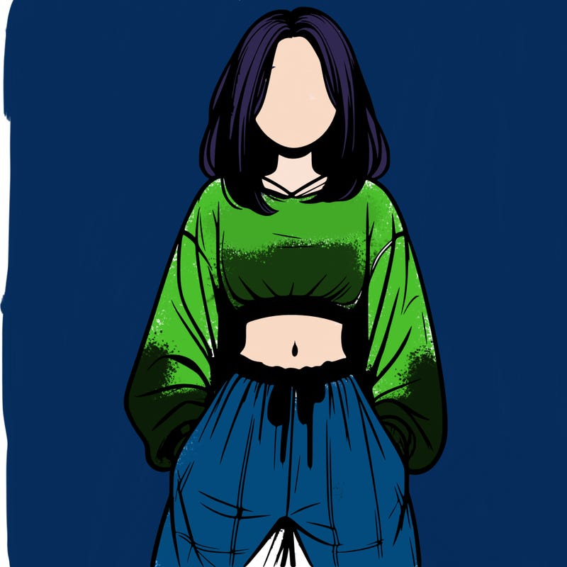 realistic girl faceless with baggy pants and a crop top