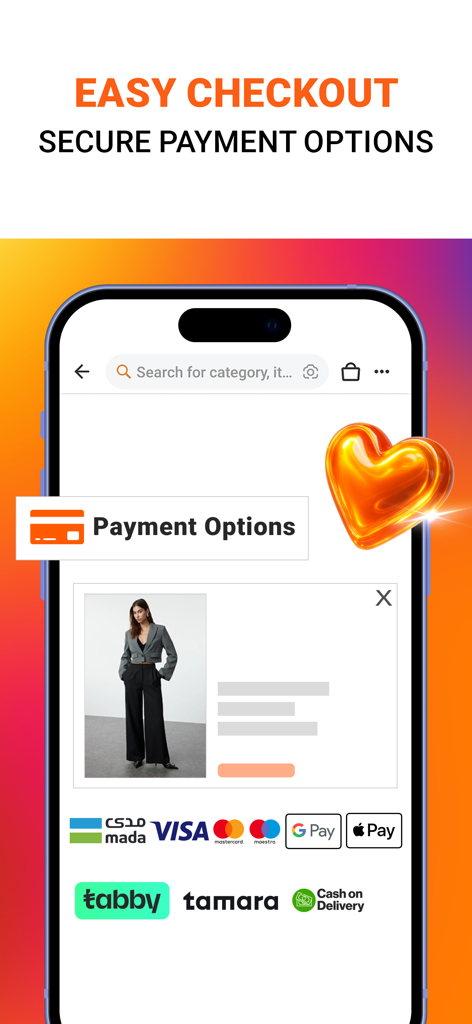 Trendyol: Online Shopping - Trendyol mobile app screen showing easy checkout with secure payment options like Visa Mastercard Apple Pay and Tabby