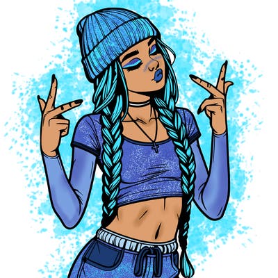 realistic teenage girl with braids and a beanie and crop top doing 🫶🏼