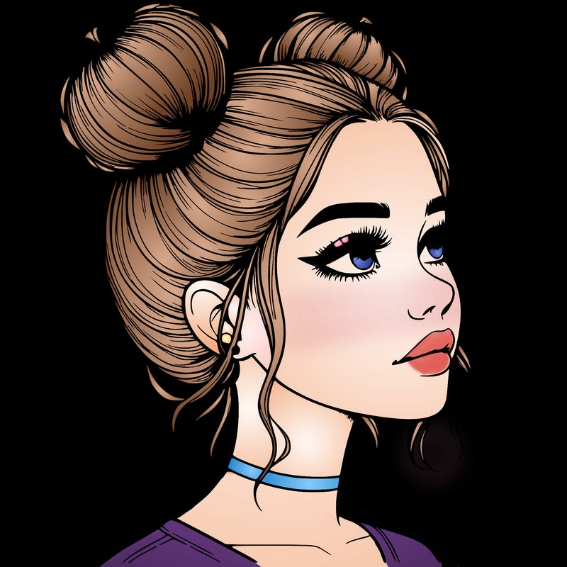 realistic girl with buns on the top of her head