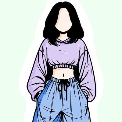 realistic girl faceless with baggy pants and a crop top