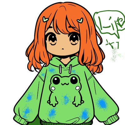 girl wearing frogging sweatshirt
