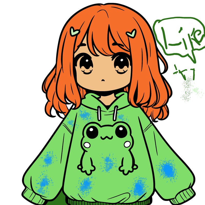 girl wearing frogging sweatshirt