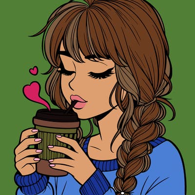 realistic girl drinking coffee