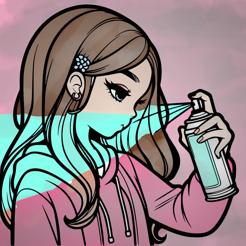 a realistic girl spray painting