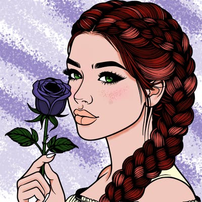 realistic woman with braids holding a single rose