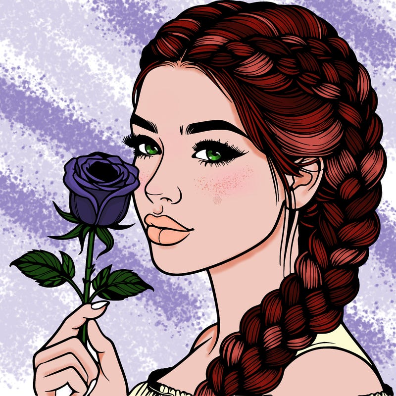 realistic woman with braids holding a single rose