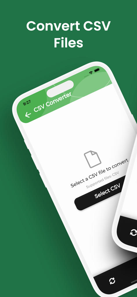 CSV Converter, CSV to PDF - Interface do aplicativo Conversor de CSV com um botão Selecionar CSV para iniciar a conversão de arquivos