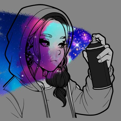 a realistic girl, spray painting