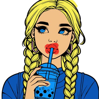 realistic girl with braided hair drinking boba