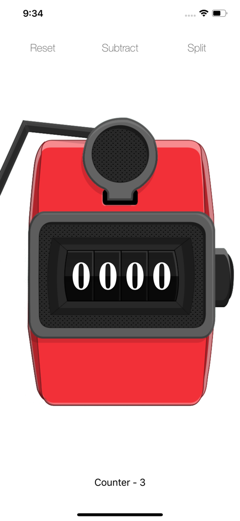 Tap Tap Counter - A digital representation of a red mechanical tally counter showing four zeros on a white background