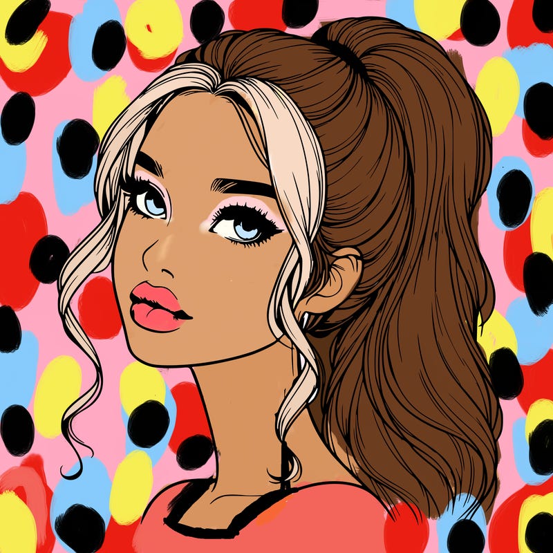 realistic girl with a ponytail on her hair and lips