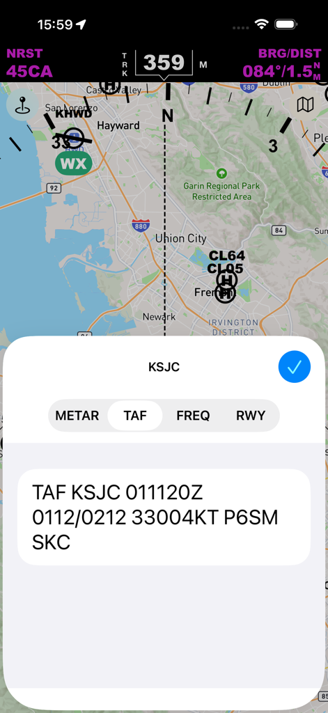 iEFIS Pro - iEFIS Pro navigation map displaying airport information and TAF weather data