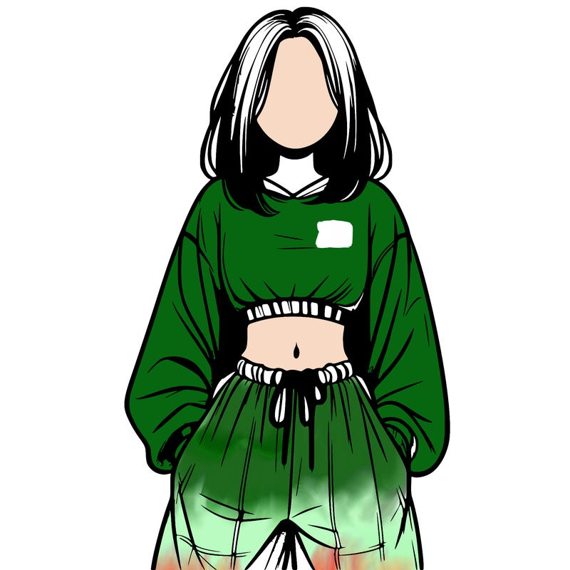 realistic girl faceless with baggy pants and a crop top