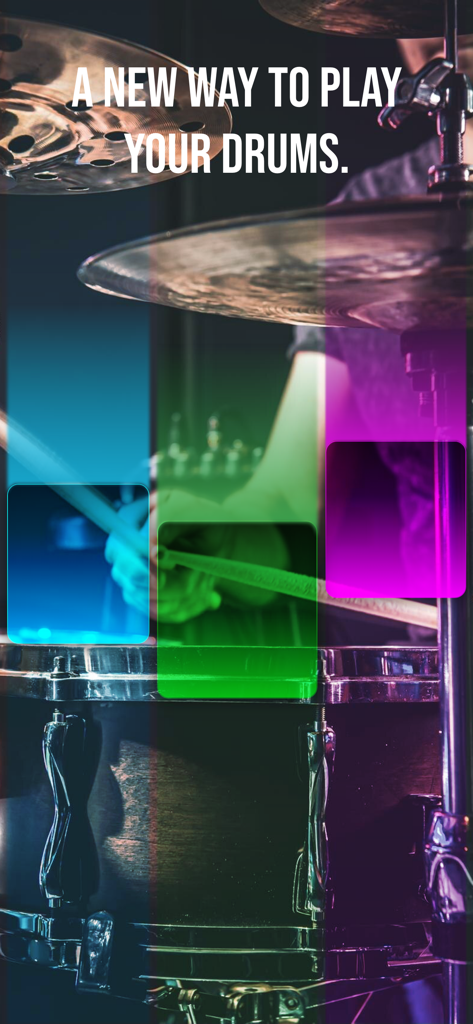 Drum Tiles: drumming game - Virtual drum tiles interface with colored lanes and falling tiles