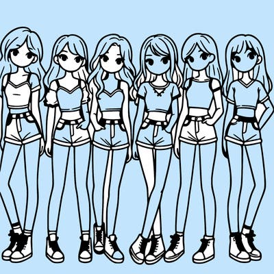 a group of girls wearing crop tops and shorts