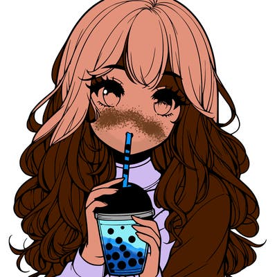 realistic girl drink a boba