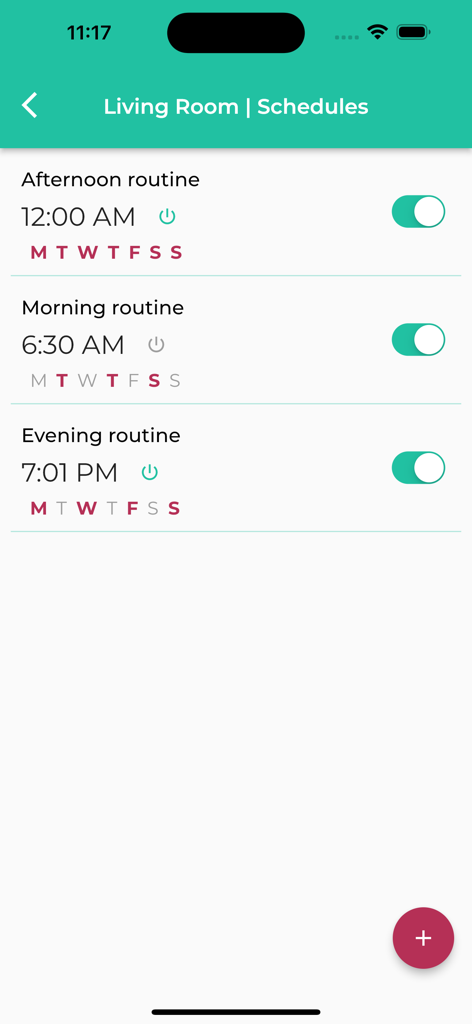 Sensibo - Sensibo app interface showing automated morning afternoon and evening air conditioning schedules