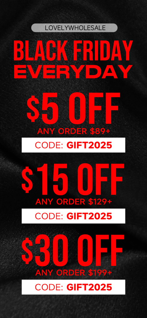 LovelyWholesale Black Friday promotional banner showing discount tiers and coupon codes