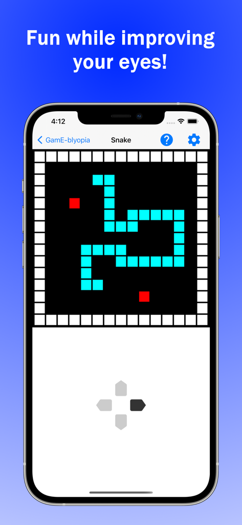 GamE-blyopia - Amblyopia Games - A smartphone showing a classic snake game used as a vision therapy exercise for lazy eye