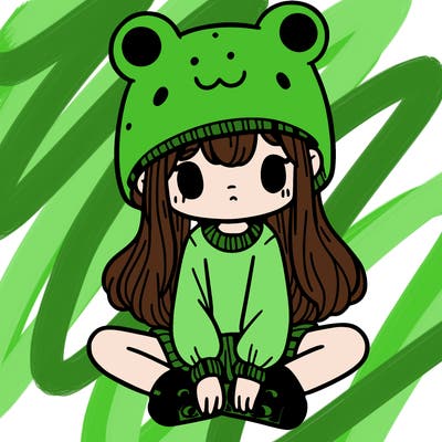 a girl wearing a frog hat and some frog socks