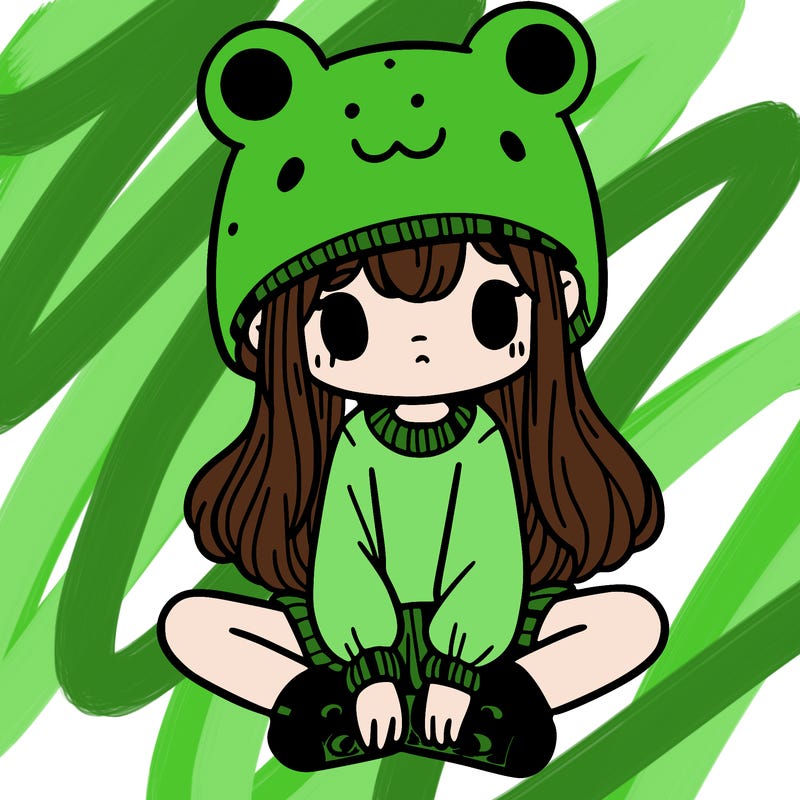 a girl wearing a frog hat and some frog socks