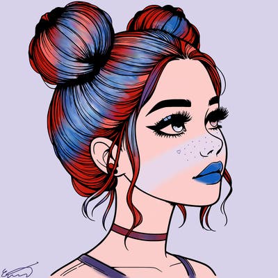 realistic girl with buns on the top of her head