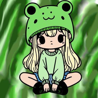 a girl wearing a frog hat and some frog socks