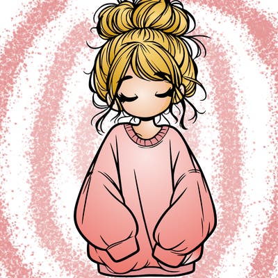girl with baggy sweatshirt and messy bun