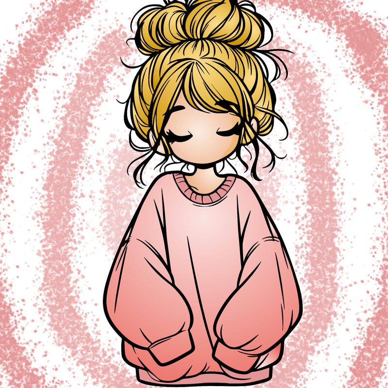 girl with baggy sweatshirt and messy bun