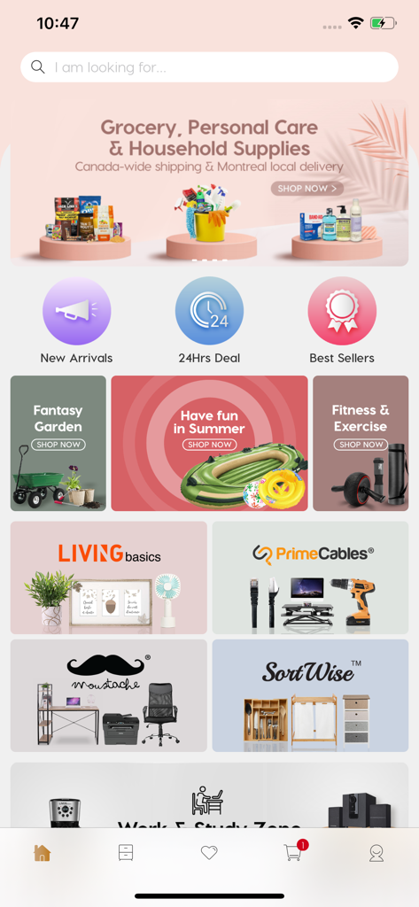 Shopper+ - Shopper plus app home screen featuring product categories for home and office