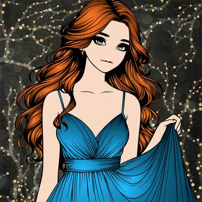 realistic girl in flowy silky prom dress