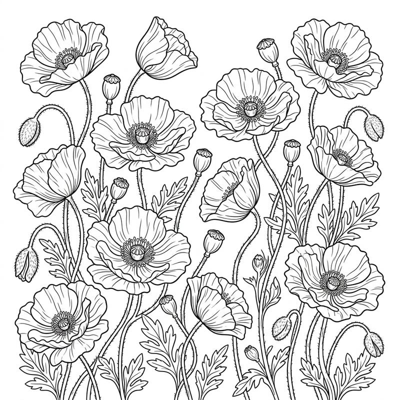 Explore the beauty of nature with this charming Iceland Poppies coloring page, specially designed for kids aged 4-8. Perfect for little hands to bring vibrant hues to these delicate flowers and their intricate stems.