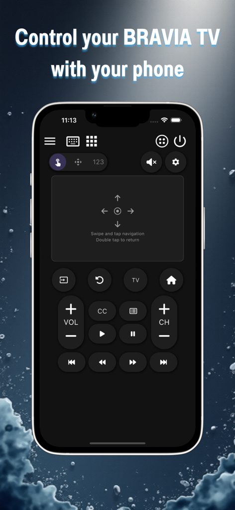 SonLink: Remote for BRAVIA TV - Control remoto digital SonLink para TV Sony BRAVIA en una pantalla de iPhone