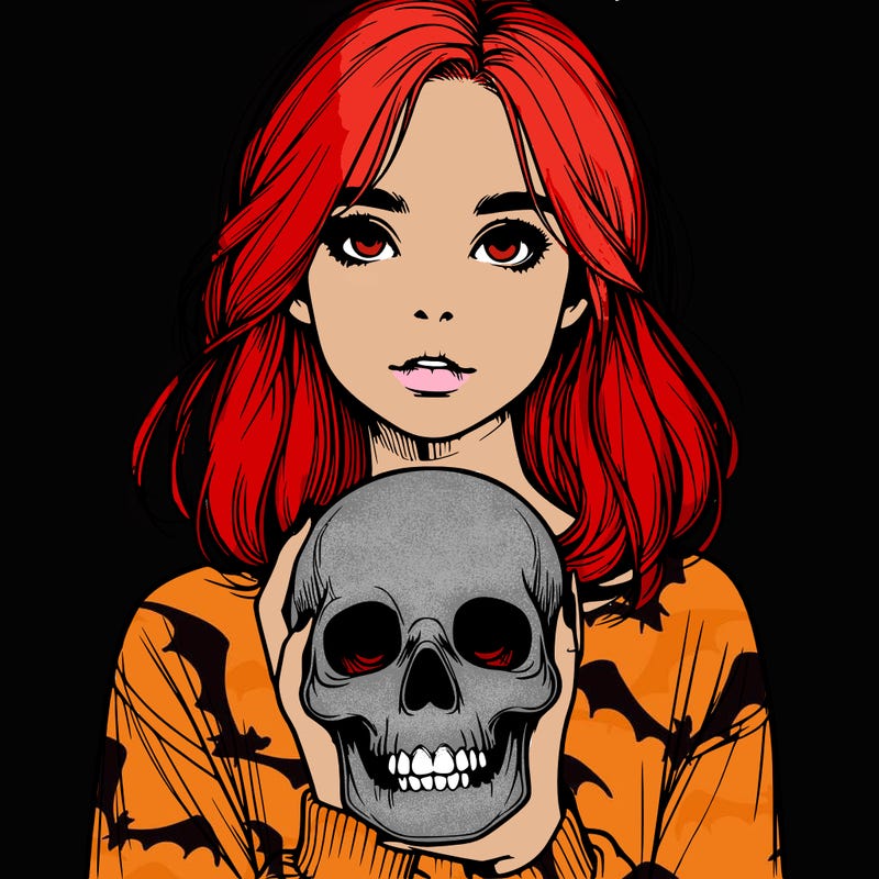 realistic girl holding a skull