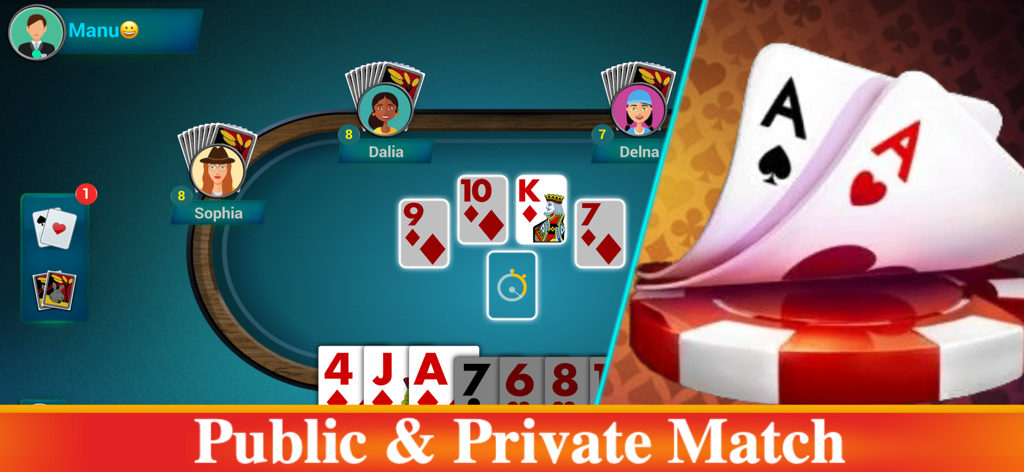 Bhabhi Thulla Online Card Game - Multiplayer gameplay of Bhabhi Thulla card game with public and private match options