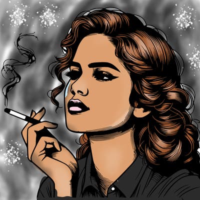 realistic beautiful lady smoking