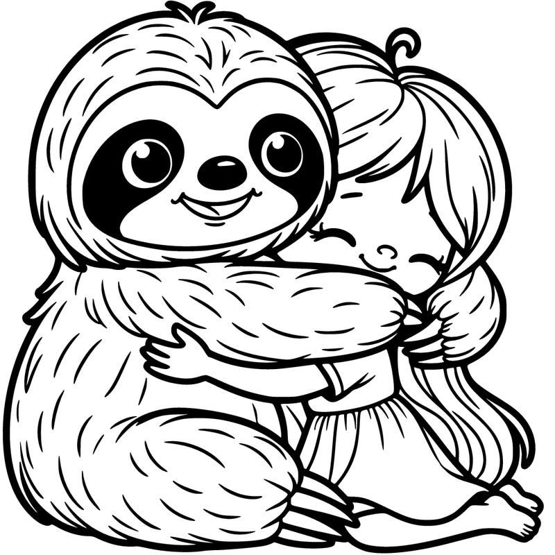 sloth, hugging a girl