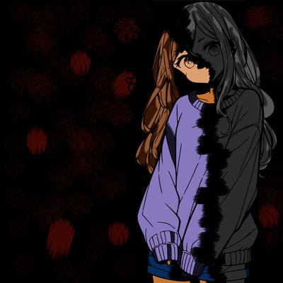 manga teen girl  in a sweater and baggy pants