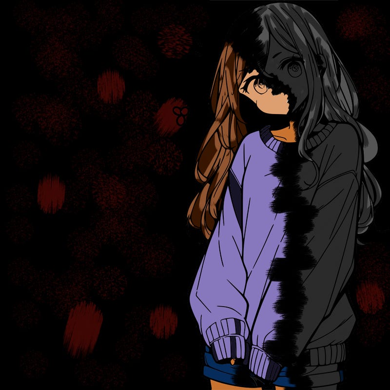 manga teen girl  in a sweater and baggy pants